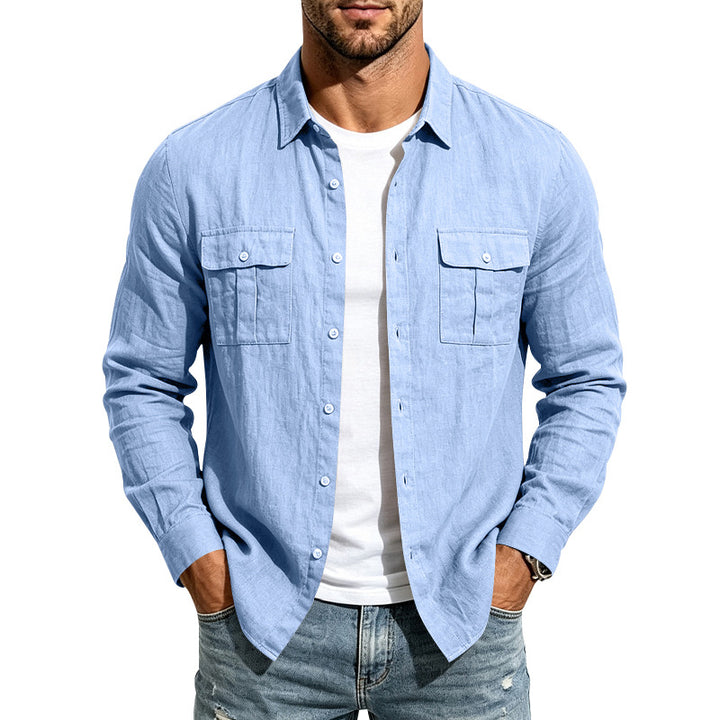 Men's linen shirt with chest pockets and casual overshirt Mune Fashion