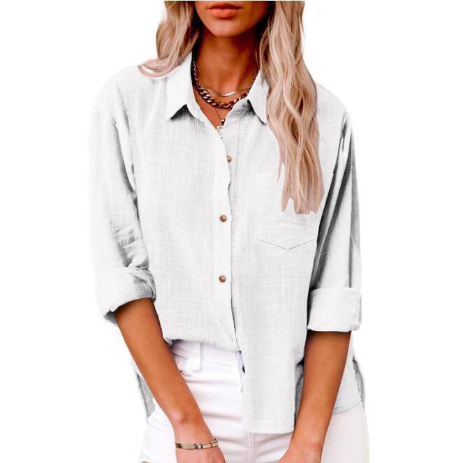 Women's Casual Linen Blouse with Short Sleeves and Button Details Mune