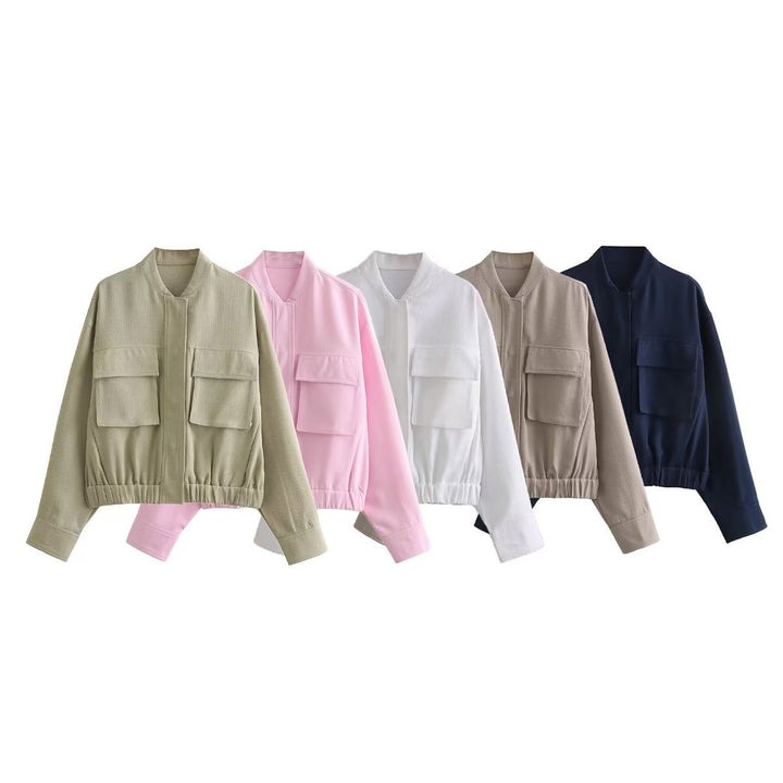 Women nan tailored bomber jacket with elastic hem, shirt collar and back yoke Mune Fashion