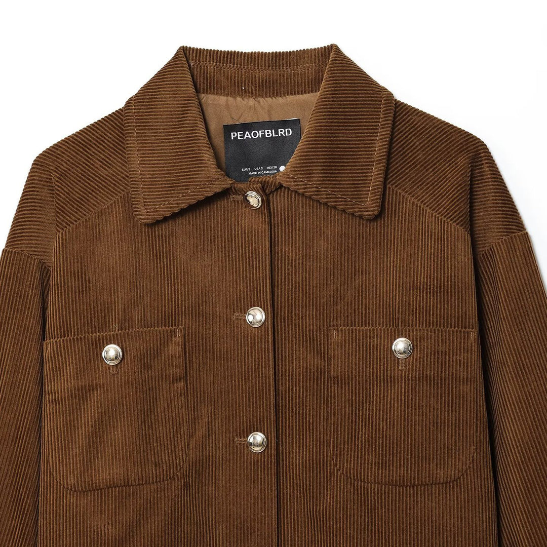 Women's Short Overshirt made of Cord with Snap Button Closure and Patch Pockets Mune Fashion