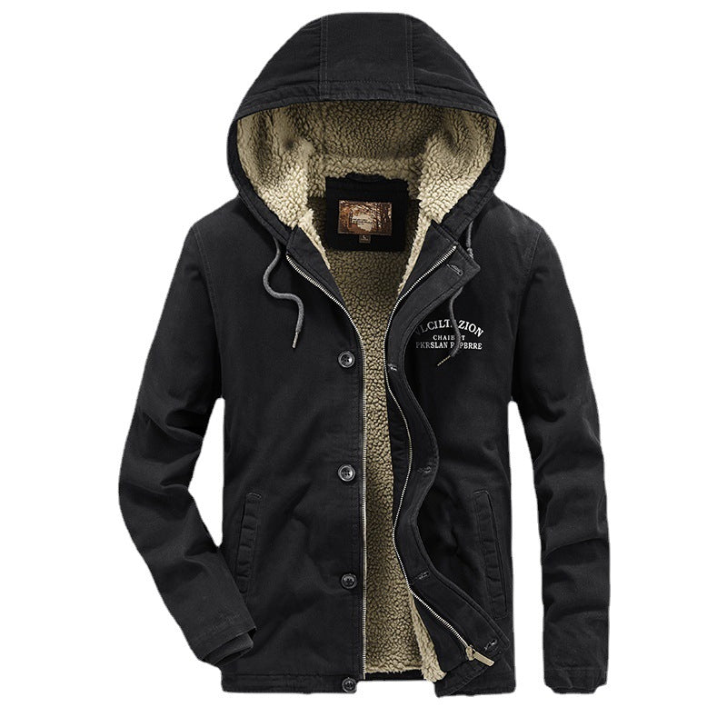 Men's canvas hooded jacket with full teddy lining, two-way zipper and drawstring hem Mune Fashion