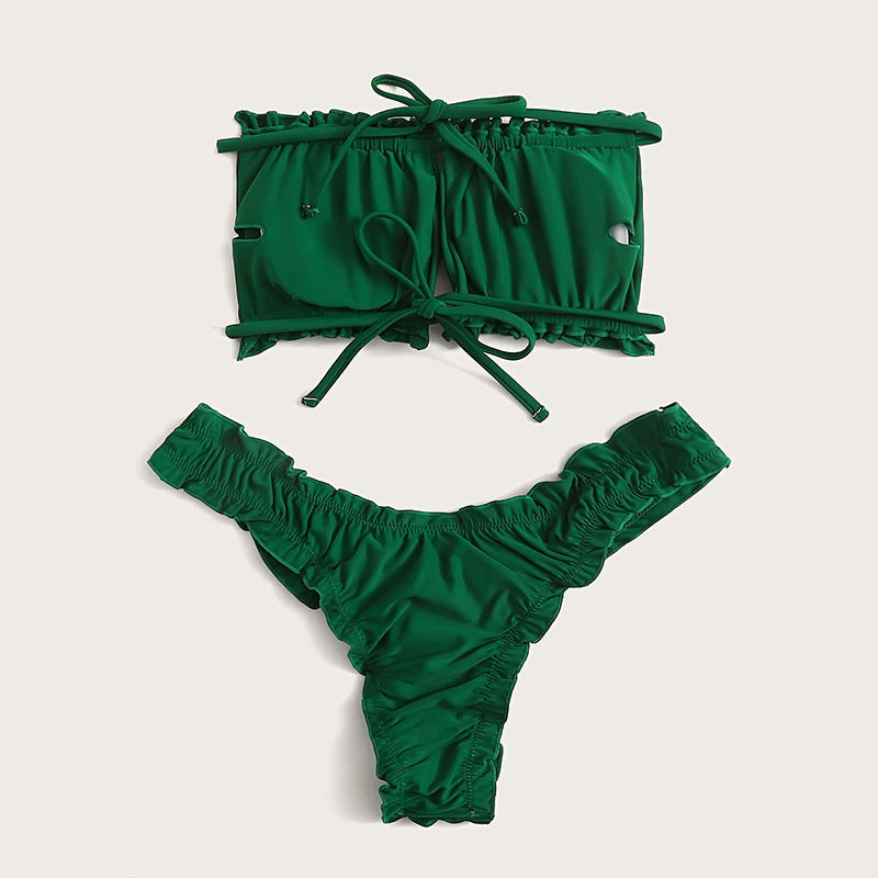 Women's Bandeau Bikini with Ruffles and Adjustable Straps Mune Fashion
