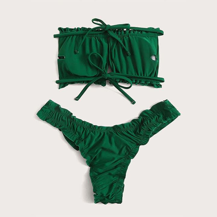 Women's Bandeau Bikini with Ruffles and Adjustable Straps Mune Fashion