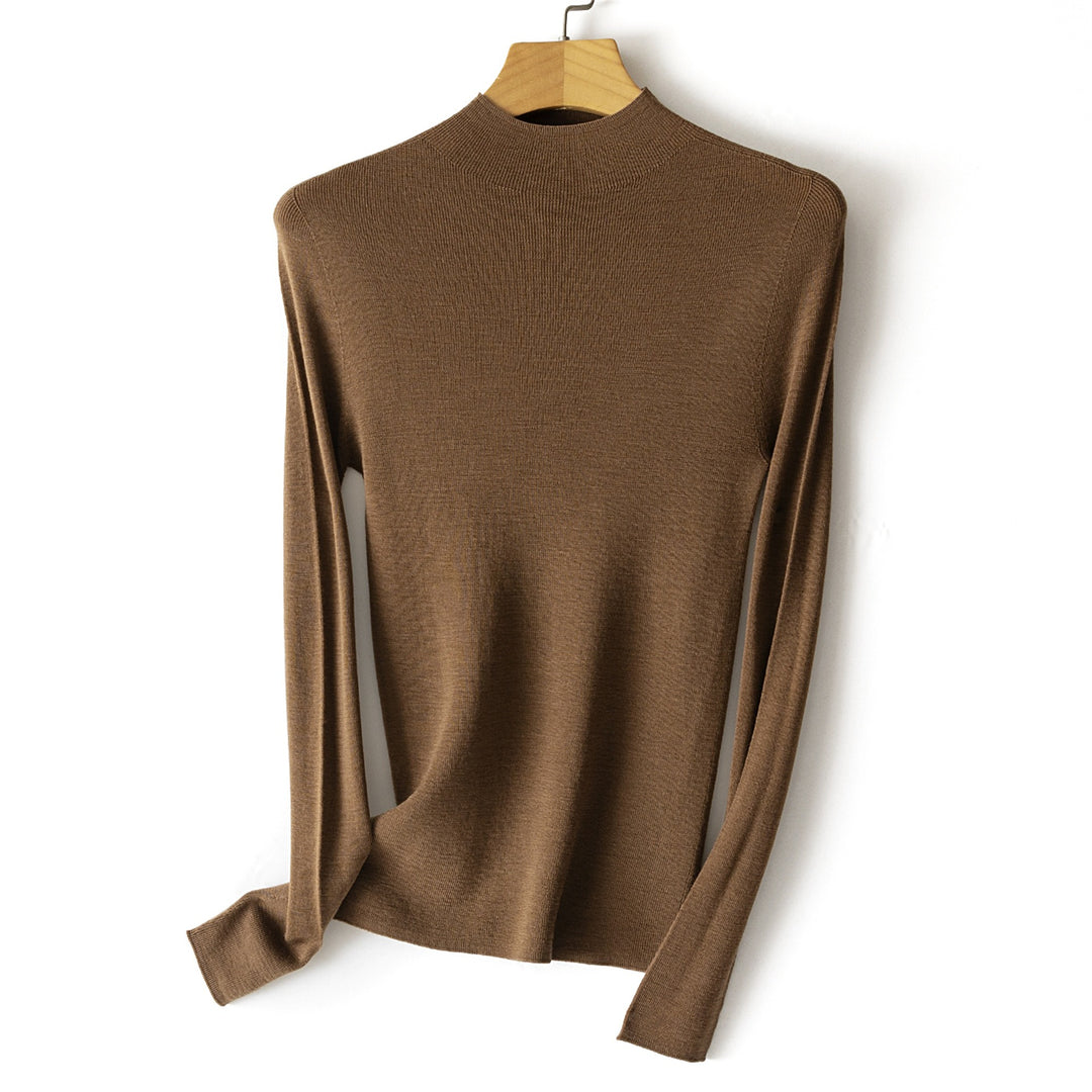 Women fine knit long sleeve with short standing collar and slim silhouette Mune Fashion