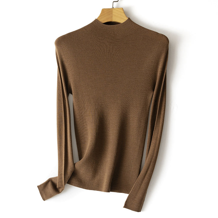 Women fine knit long sleeve with short standing collar and slim silhouette Mune Fashion