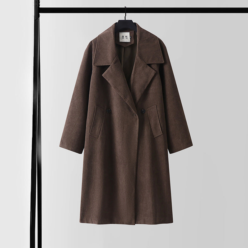 Women's Oversized Wool Blend Coat with Wide Lapel and Hidden Double Button Placket Mune Fashion