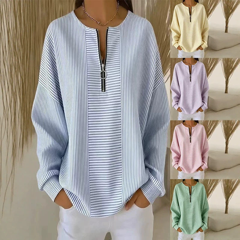 Women's Oversize Sweater with fine rib structure and short zipper Mune Fashion