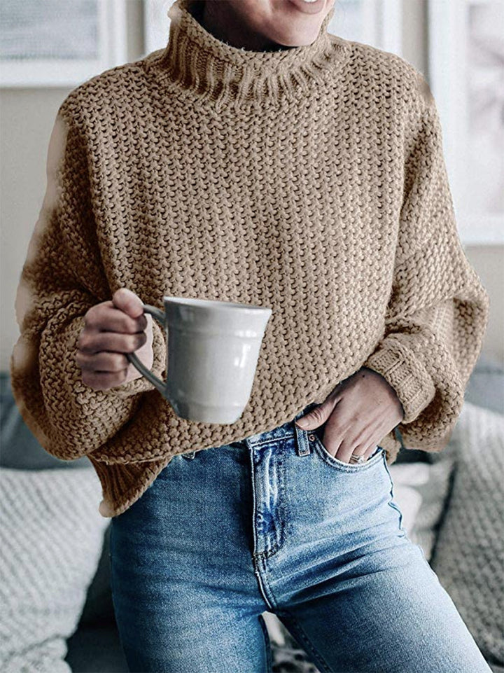 Women chunky knit sweater with stand-up collar, block stripes and oversized fit Mune Fashion