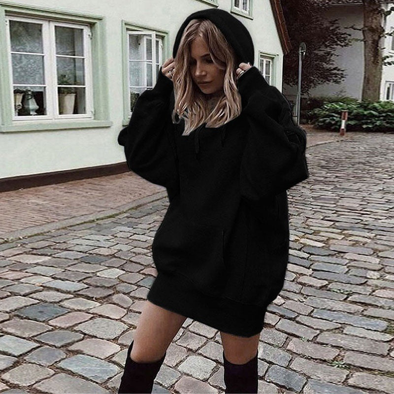 Women Oversized Hoodie Dress with Kangaroo Pocket Mune Fashion