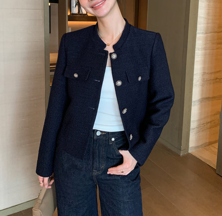Women's Elegant Tweed Jacket with Golden Buttons Drune