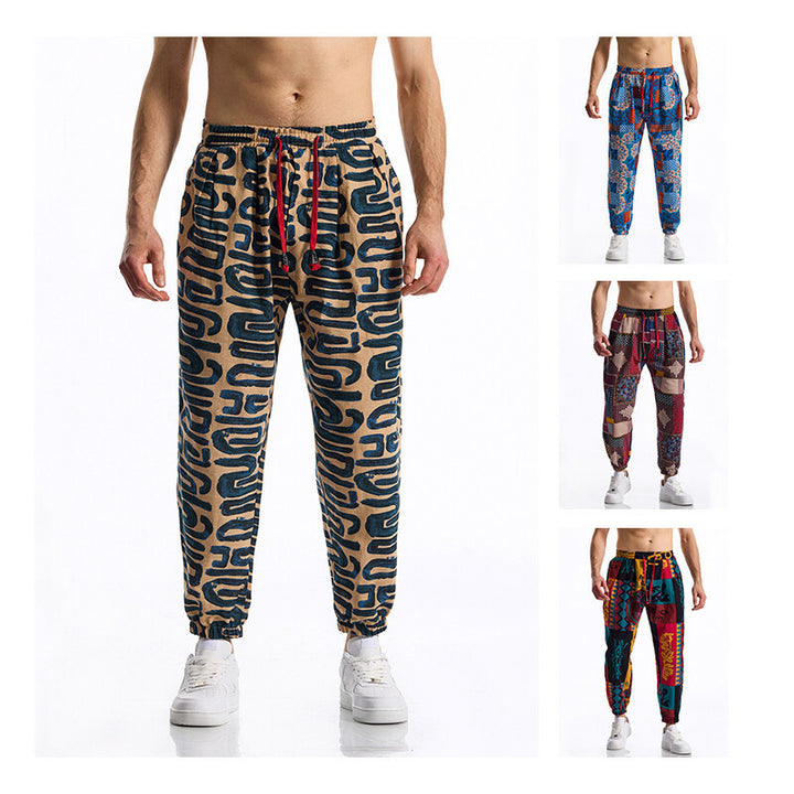 Men's Patterned Relaxed-Fit Lounge Pants with Drawstring, Elastic Waistband, and Cuffs Mune Fashion