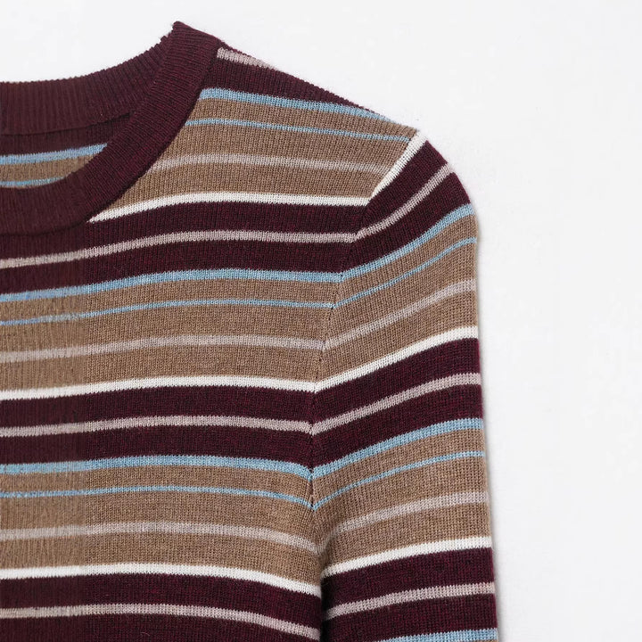 Women's Striped Fine-Knit Henley Shirt with Button Placket and Slim Fit Mune Fashion