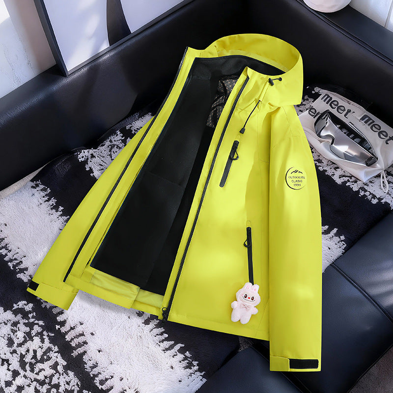 Women Lightweight Waterproof Hooded Jacket with Teddy Charm and Concealed Zipper Pockets Mune Fashion