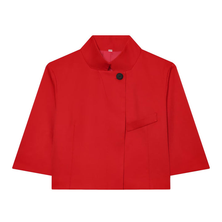 Women's Cropped Boxy Jacket with Stand Collar and Three-Quarter Sleeves Mune Fashion