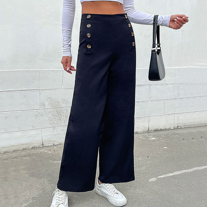 Women's Wide Palazzo Pants with Button Details Mune Fashion