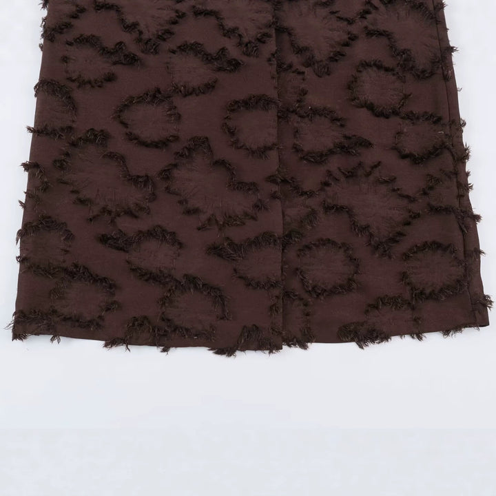 Ladies double-breasted mid-length coat with fringe texture and waist belt Mune Fashion