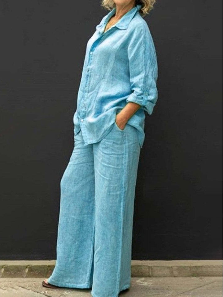 Women's Relaxed Linen Set with Oversized Shirt and Wide Palazzo Pants Mune Fashion