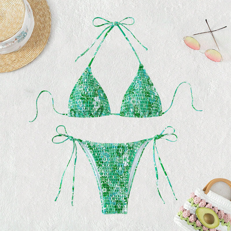 Women's triangle bikini with floral ruffle details and adjustable straps Mune Fashion