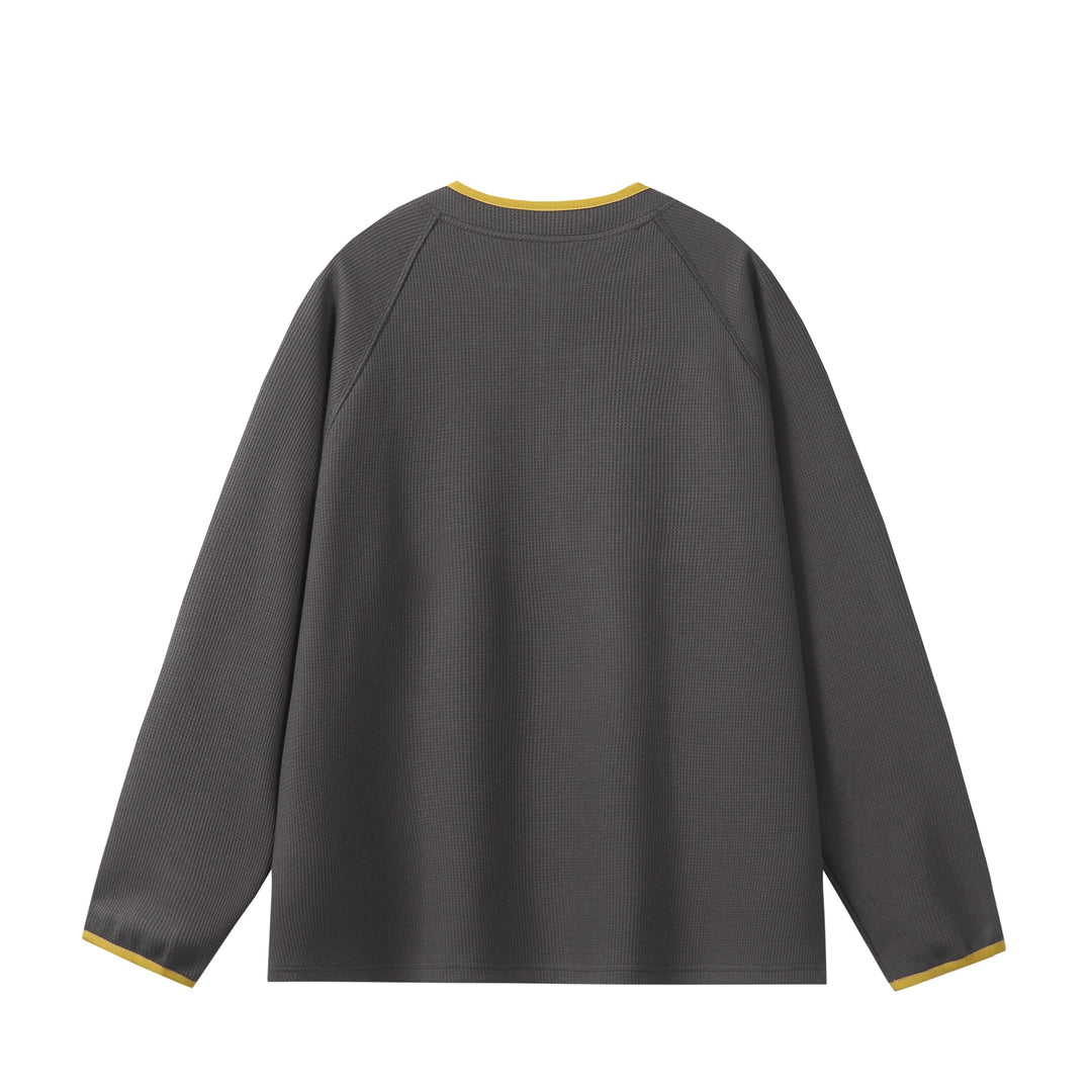 Unisex Relaxed-Fit Waffle Knit Half Zip with Concealed Chest Pocket and Raglan Sleeves Mune Fashion
