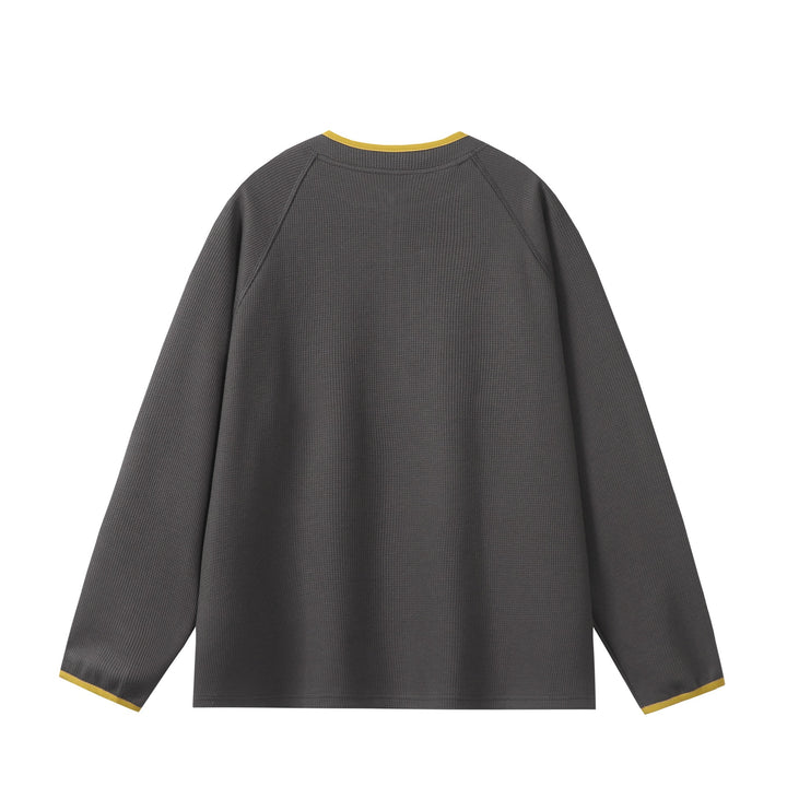 Unisex Relaxed-Fit Waffle Knit Half Zip with Concealed Chest Pocket and Raglan Sleeves Mune Fashion