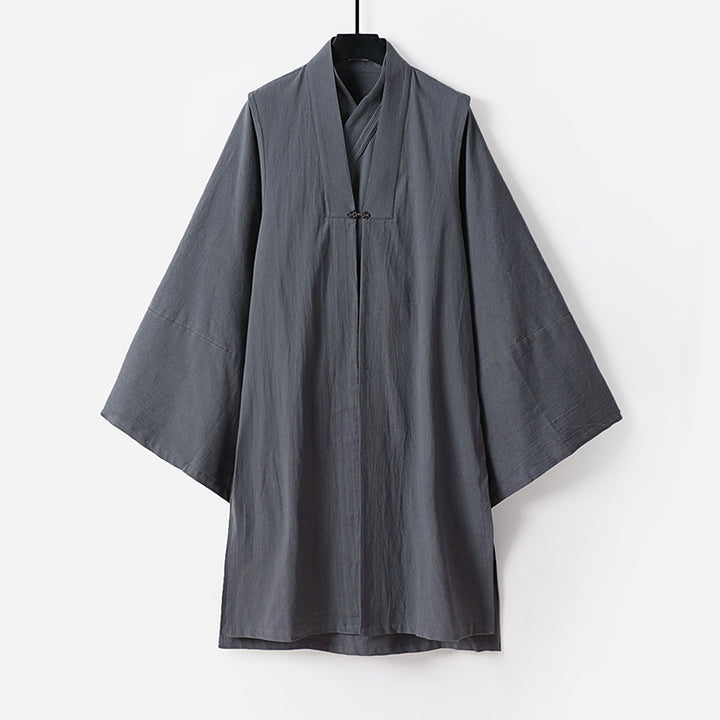 Unisex Asian inspired oversized kimono jacket with trumpet sleeves and small toggle closure Mune Fashion