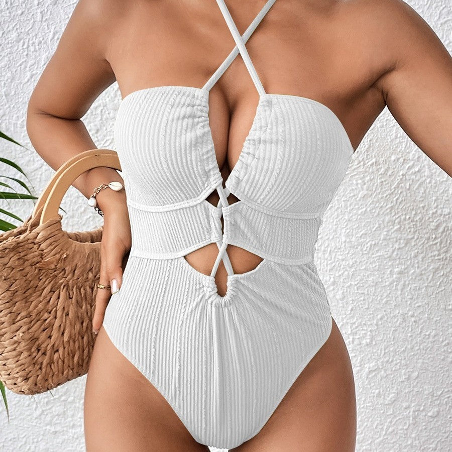 Women High-Cut Swimsuit with Cut-Outs and Trendy Straps Mune Fashion