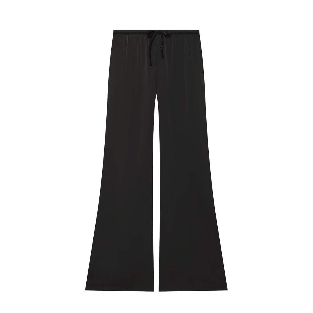 Women's Wide Satin Pants with Elastic Drawstring Waistband and Polka Dot Pattern Drune