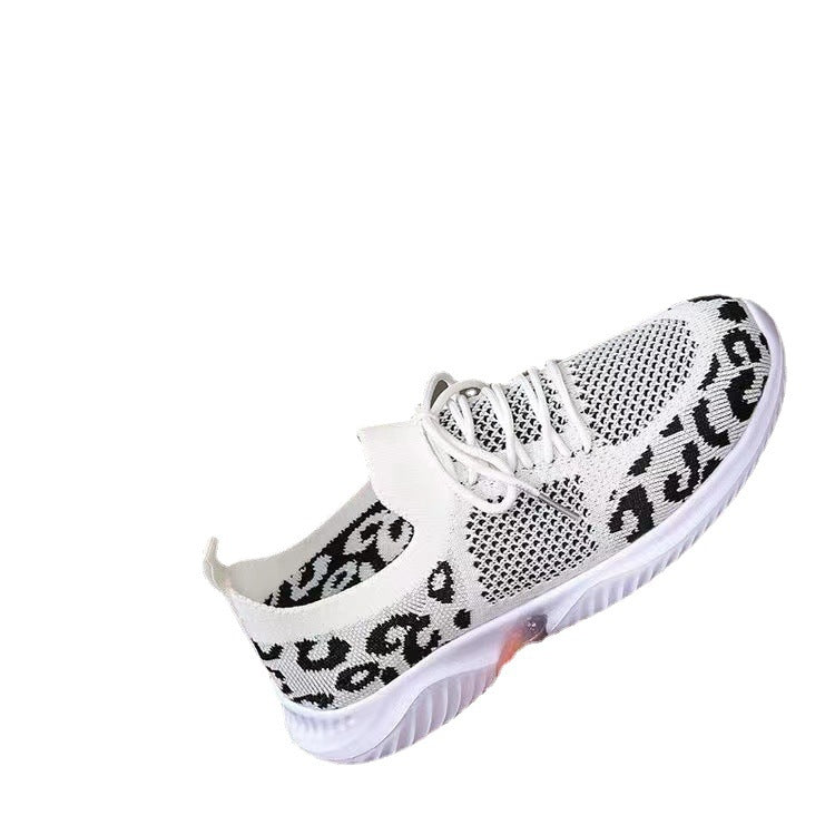 Women's Breathable Knit Slippers with Padded Cushioning Sole and Leopard Shaft Mune Fashion