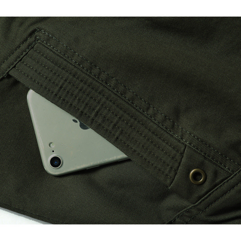 Men's Hooded Canvas Jacket in Military Utility Style with Camouflage Cuff and Ribbed Hem Mune Fashion