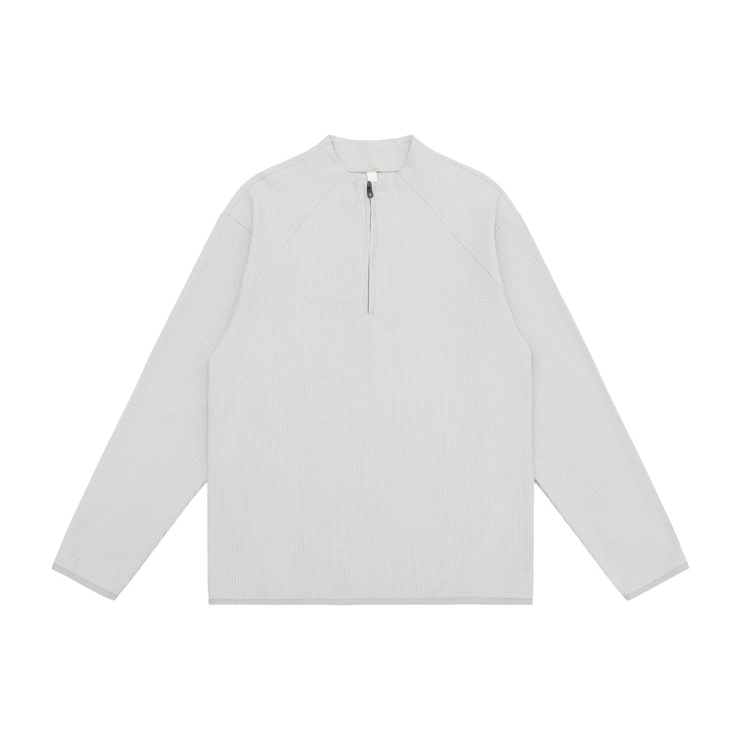 Unisex Waffle Structure Half-Zip Pullover with Short Zipper and Boxy Silhouette Mune Fashion