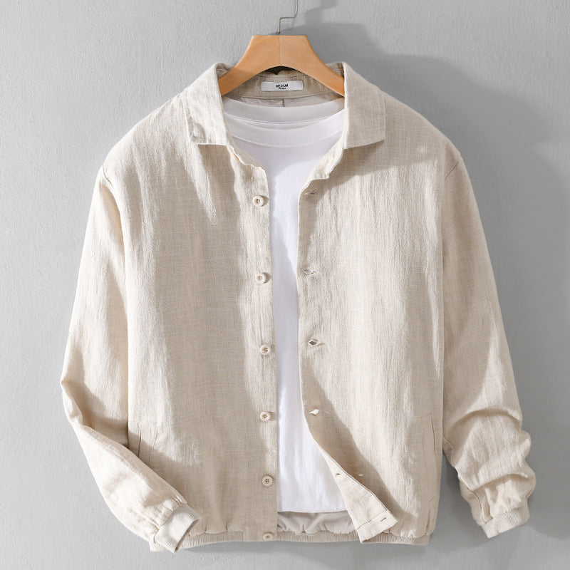Men's Lightweight Linen Shirt Jacket with Button Placket and Relaxed Fit Mune Fashion