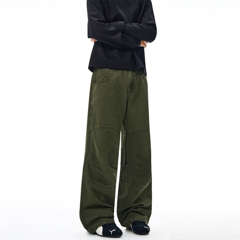 Men's Extra Wide Denim Baggy Pants with Panel Seams and Low Crotch Mune Fashion