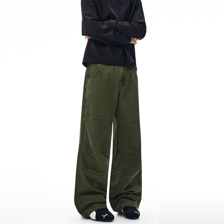 Men's Extra Wide Denim Baggy Pants with Panel Seams and Low Crotch Mune Fashion