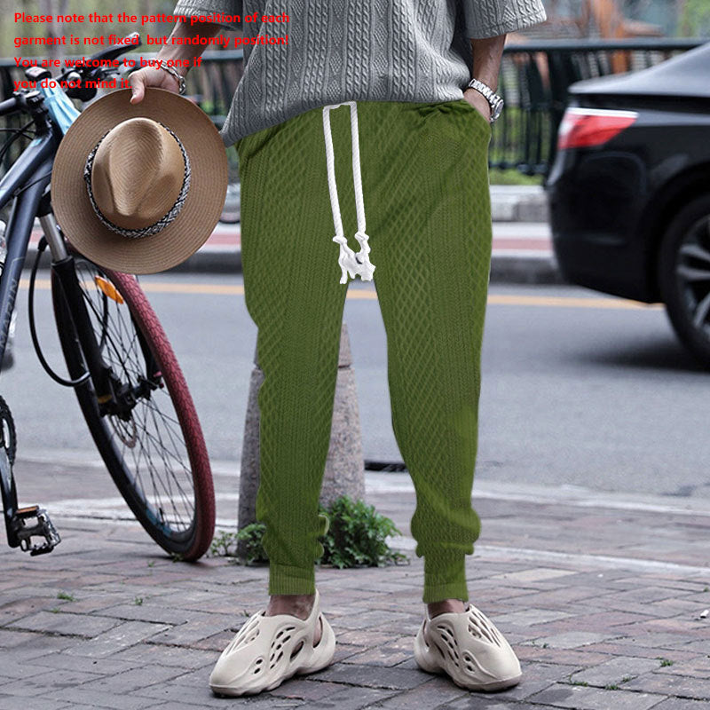 Men's textured knit jogging pants with distinctive drawstring and ribbed ankle cuffs Mune Fashion
