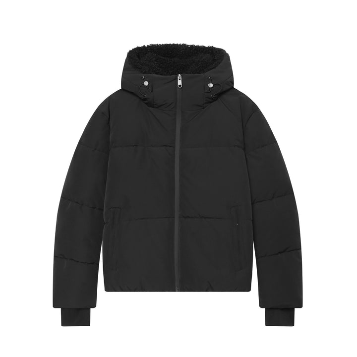 Women's Short Quilted Padded Jacket with Teddy Lined Hood Mune Fashion