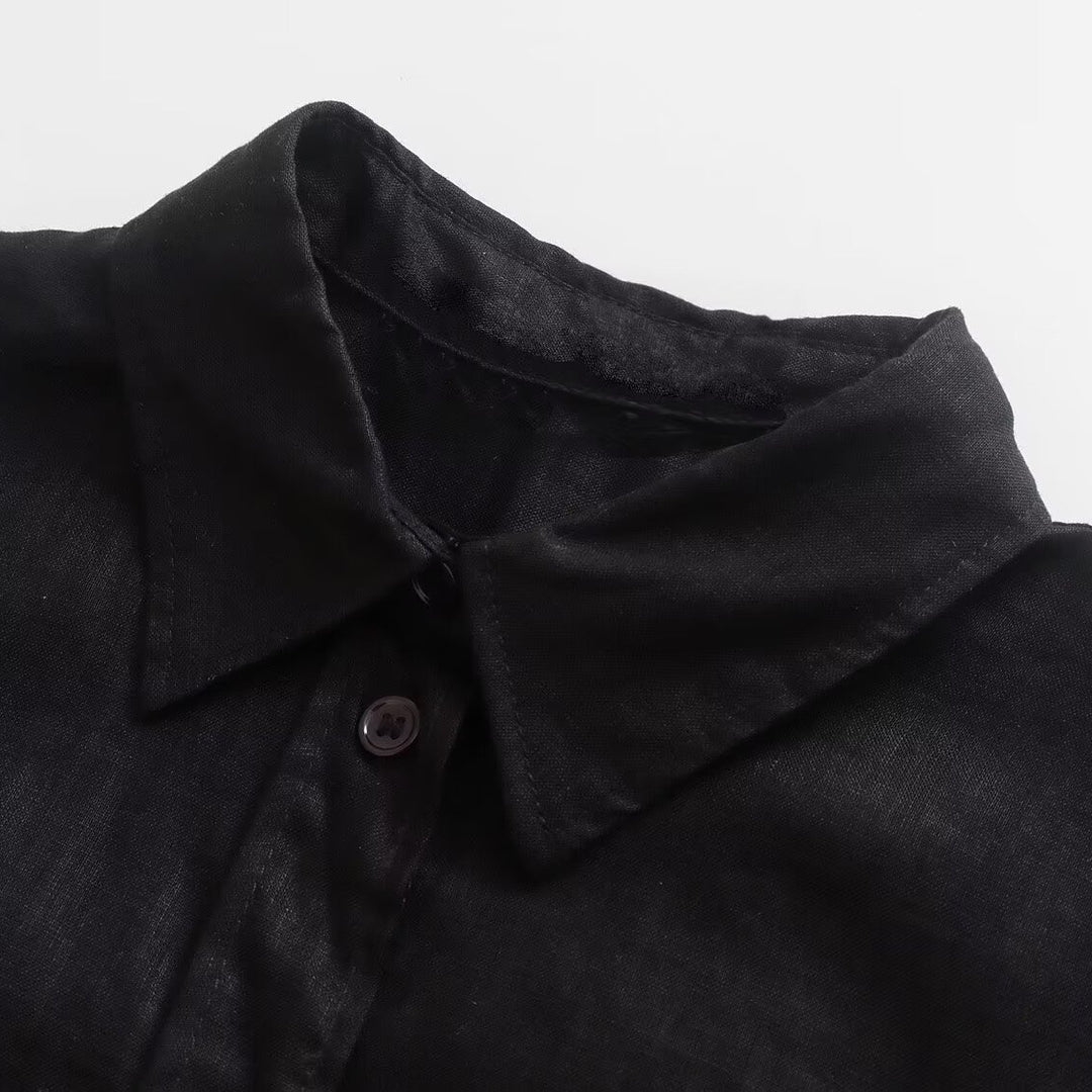 Women's Oversize Shirt Blouse with Extended Back, Boxy Cut and Continuous Button Placket Mune Fashion