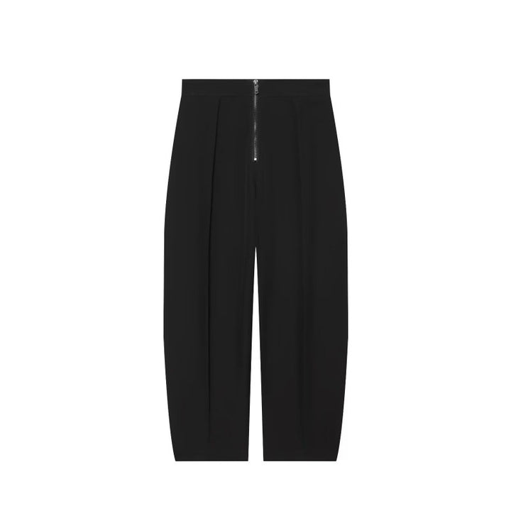 Women wide cropped pants with high waist, pleats and visible front zipper Mune Fashion
