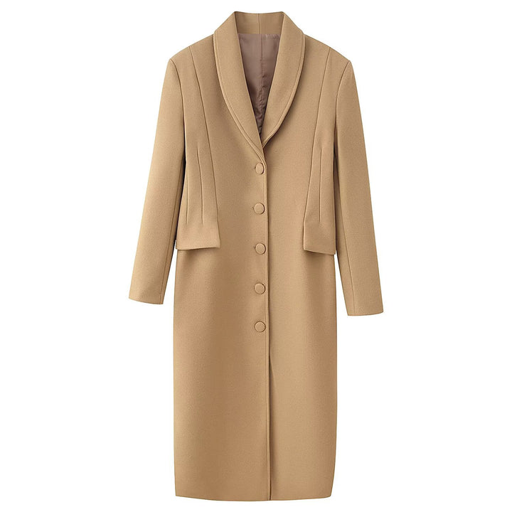 Women’s Longer Wool Blend Coat with Shawl Collar and Tailored Silhouette Mune Fashion