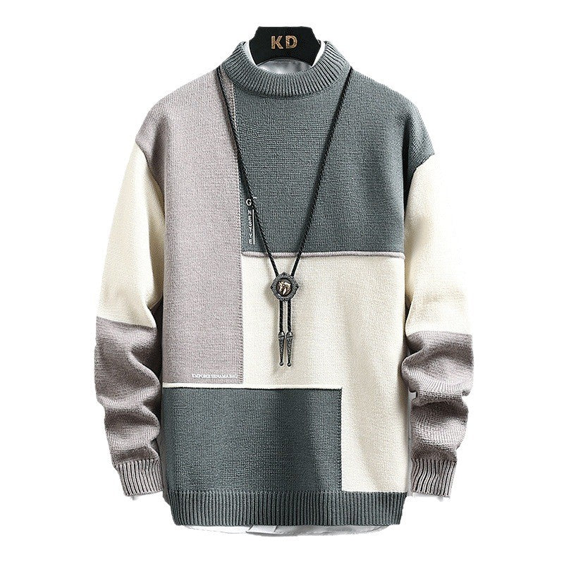Men's fashionable block design knit sweater with stand-up collar and regular fit Mune Fashion