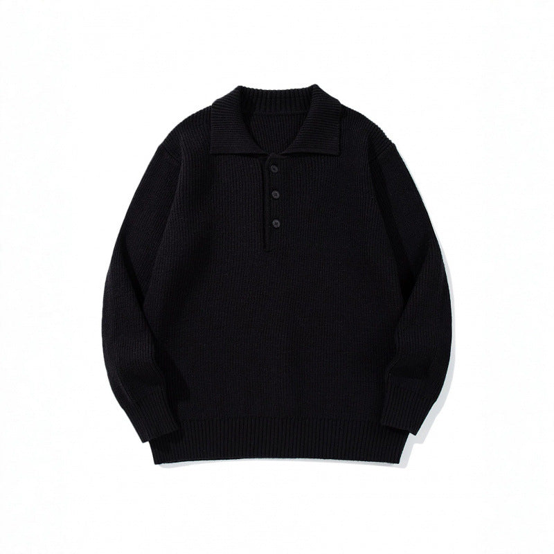 Men's fine-knit polo sweater with shirt collar, button placket, and ribbed hem Mune Fashion