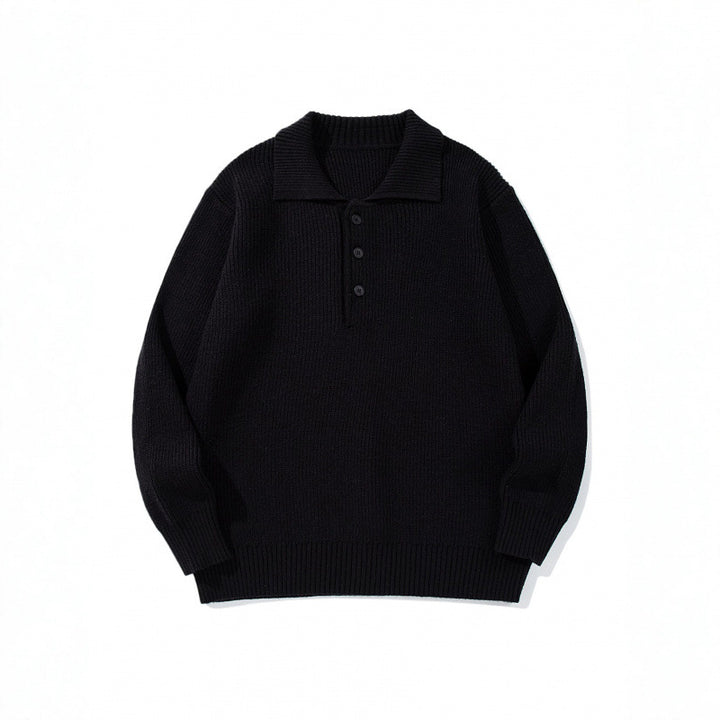 Men's fine-knit polo sweater with shirt collar, button placket, and ribbed hem Mune Fashion