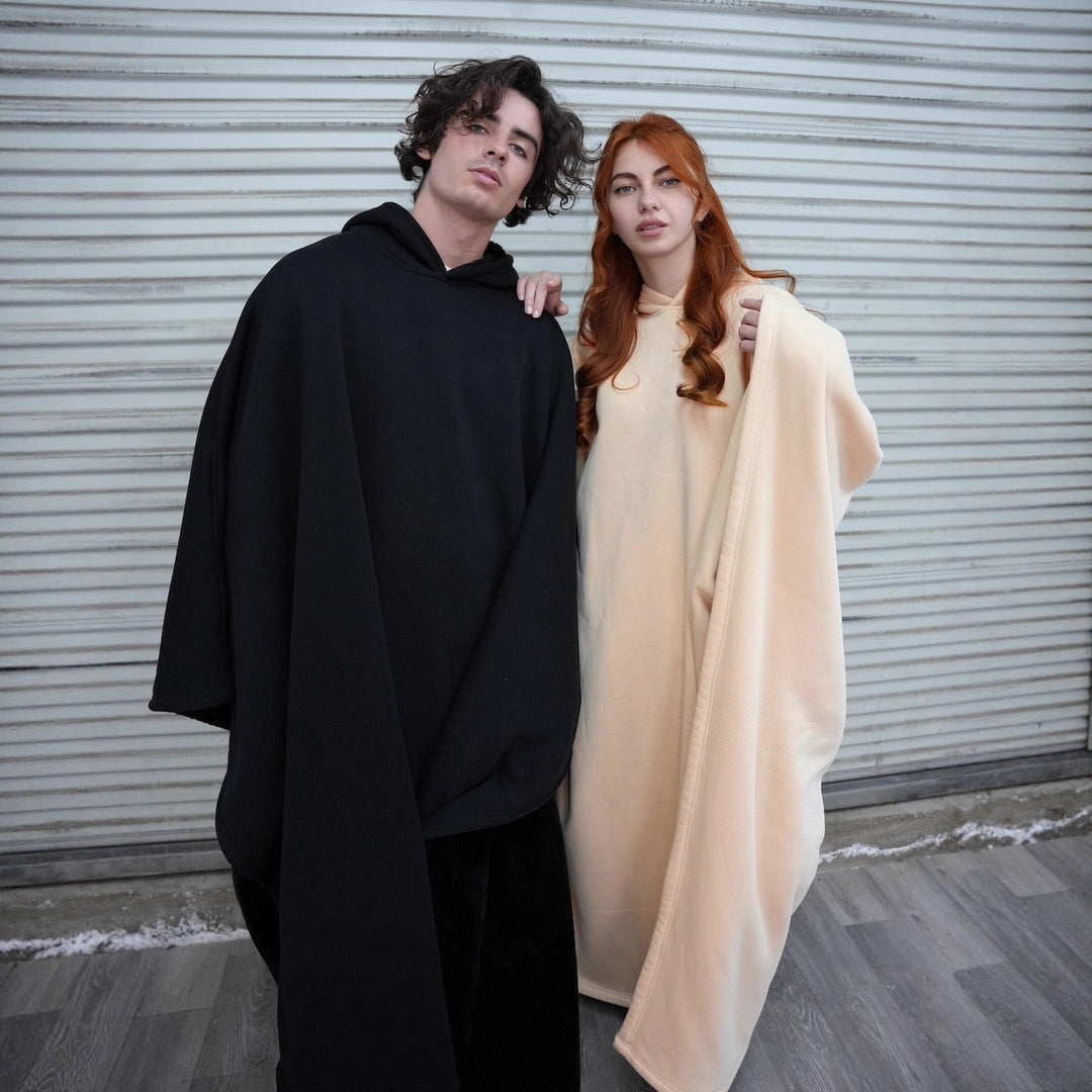 Unisex hooded poncho blanket with soft lining and generous oversized fit Mune Fashion