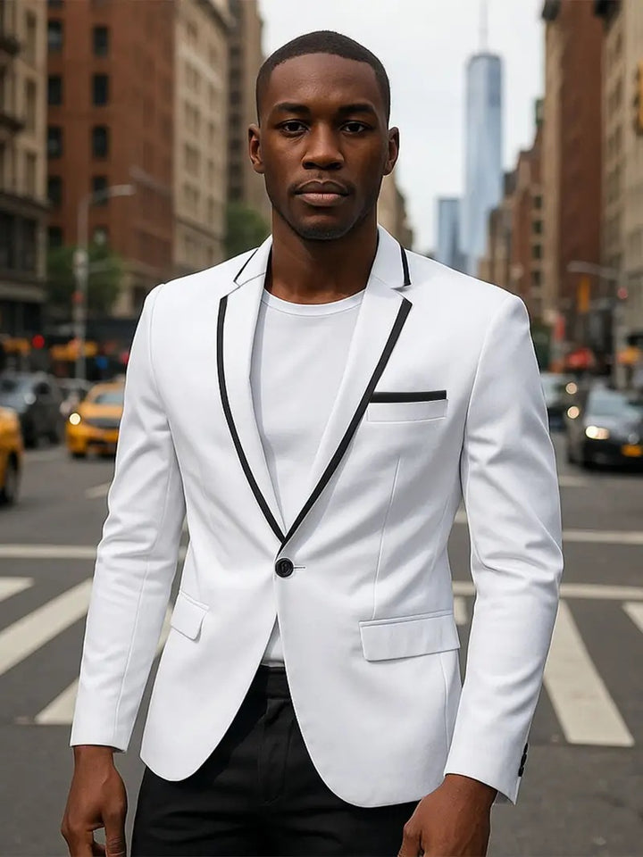Men's single-breasted slim-fit blazer with contrasting lapel trim and flap pockets Mune Fashion