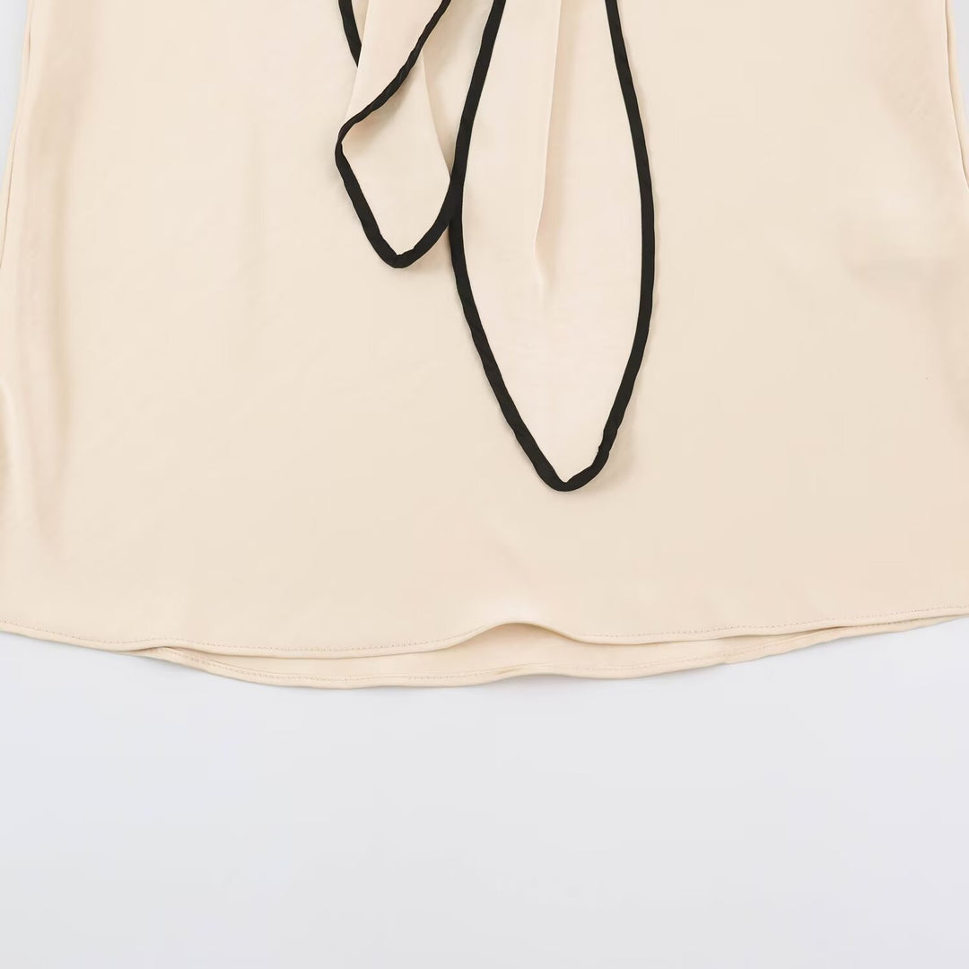 Women's Flowing Satin Midi Skirt with Knot Belt and Contrast Edge Mune Fashion