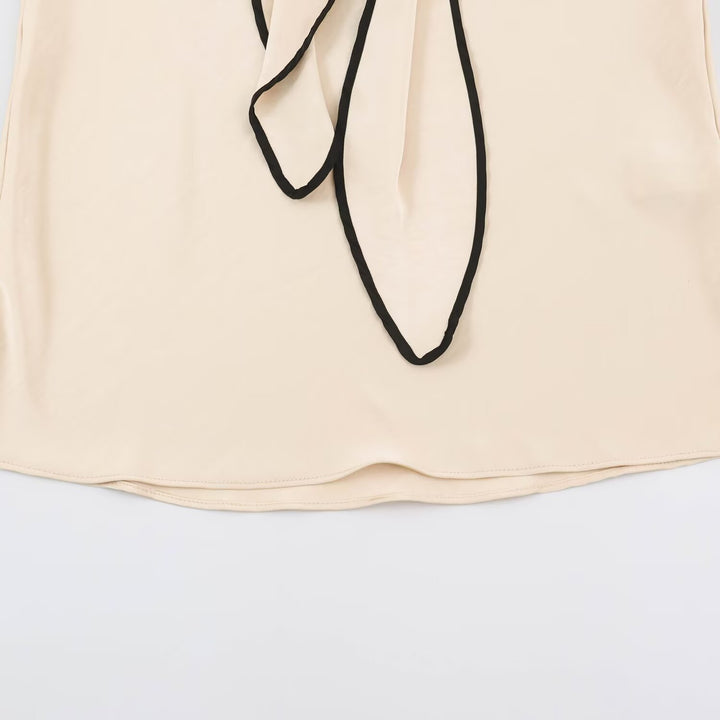 Women's Flowing Satin Midi Skirt with Knot Belt and Contrast Edge Mune Fashion