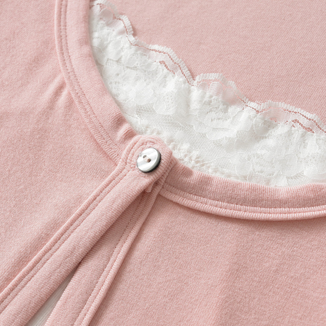 Women's layered cardigan with integrated lace cami and single-button closure Mune Fashion
