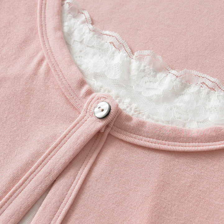 Women's layered cardigan with integrated lace cami and single-button closure Mune Fashion
