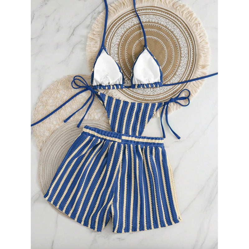 Women’s Bikini Set with Ruffles and Playful Striped Pattern Mune Fashion