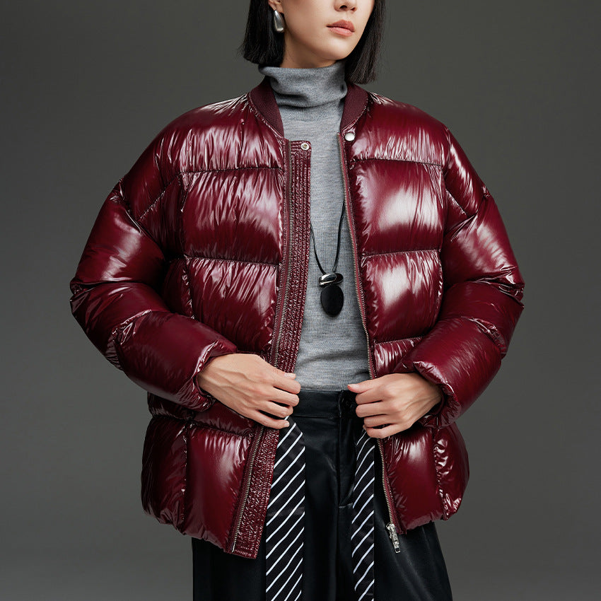 Women's Short Quilted Down Jacket with Shiny Shell and Boxy Silhouette Mune Fashion