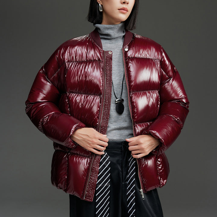 Women's Short Quilted Down Jacket with Shiny Shell and Boxy Silhouette Mune Fashion
